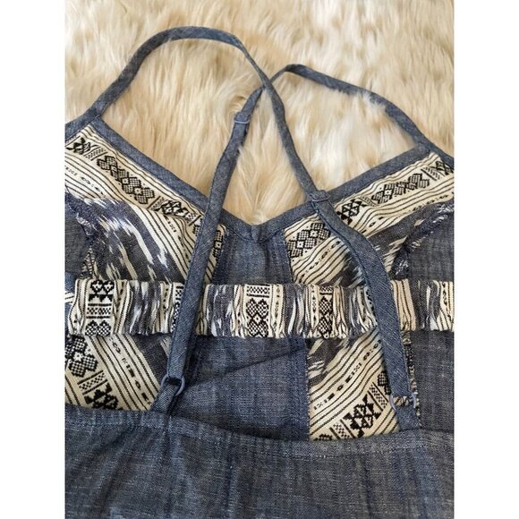 Anthropologie Vintage-Inspired Y2K Navy & Ivory Boho Tribal Print Dress Halter N - Picture 6 of 11